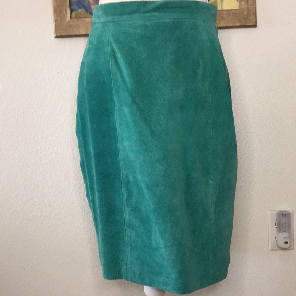 Winlit Vintage 80s Green Suede Skirt 9/10